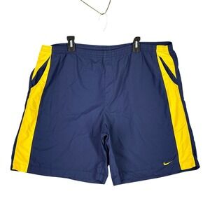 Nike Nylon Shorts Mens XL Navy Yellow Athletic‎ Sport Lightweight Running Active